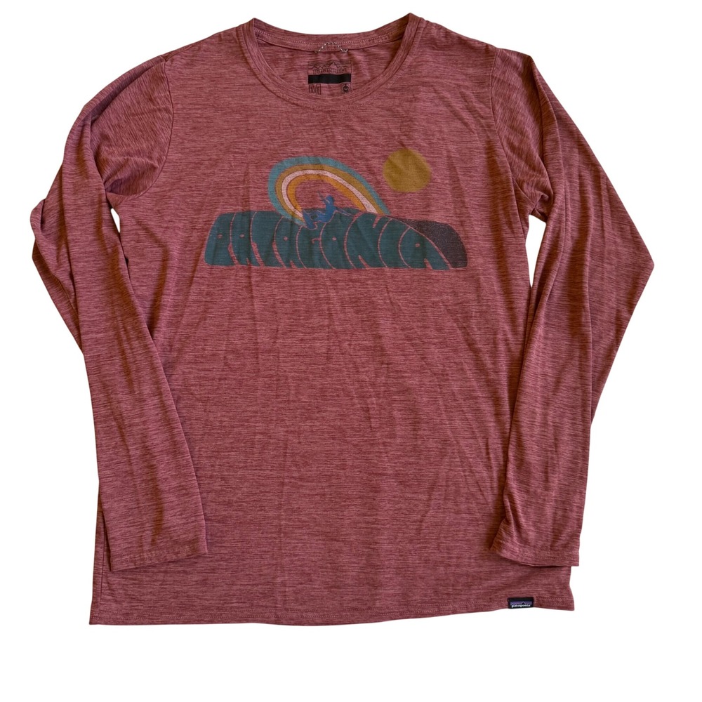Patagonia Capilene Cool Daily Graphic Long Sleeve Shirt Heather Red Burgundy Med